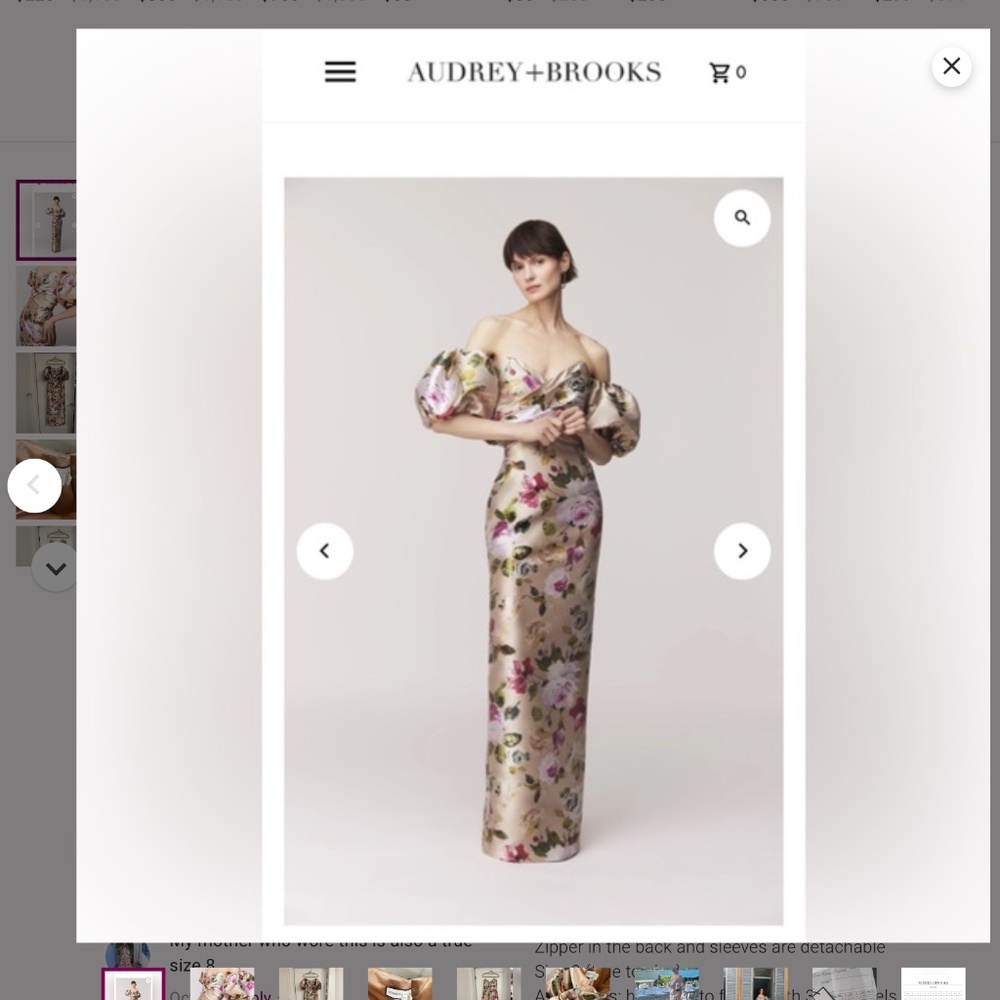 Audrey and Brooks Champagne Floral Gown size 8